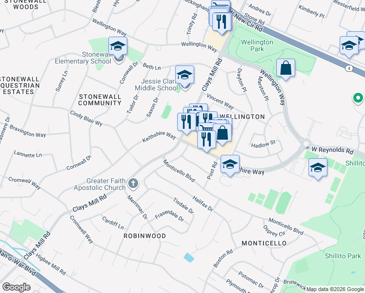 map of restaurants, bars, coffee shops, grocery stores, and more near 3361 Holwyn Road in Lexington