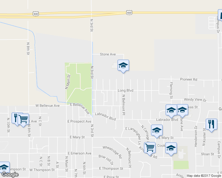 map of restaurants, bars, coffee shops, grocery stores, and more near 2902 Terrace Place in Garden City