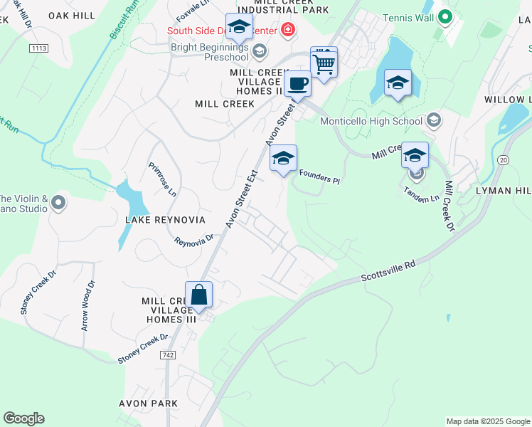 map of restaurants, bars, coffee shops, grocery stores, and more near in Charlottesville
