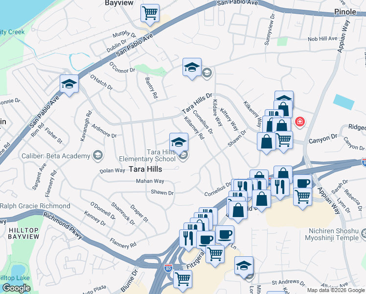 map of restaurants, bars, coffee shops, grocery stores, and more near 2338 Galway Road in San Pablo