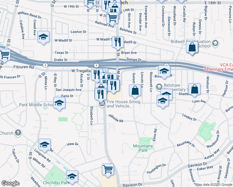 map of restaurants, bars, coffee shops, grocery stores, and more near 2741 Lone Tree Way in Antioch