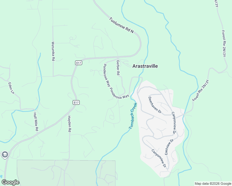 map of restaurants, bars, coffee shops, grocery stores, and more near 20703 Ponderosa Way in Tuolumne