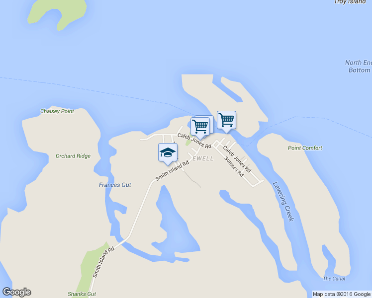 map of restaurants, bars, coffee shops, grocery stores, and more near 20803 Severn Rd in Smith Island