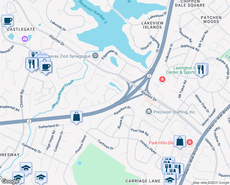 map of restaurants, bars, coffee shops, grocery stores, and more near 1109 Taborlake Drive in Lexington