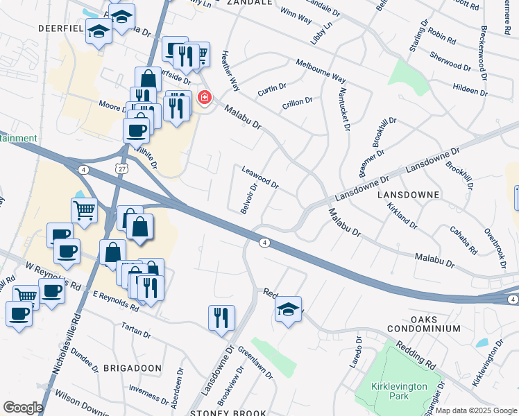 map of restaurants, bars, coffee shops, grocery stores, and more near 3419 Thistleton Drive in Lexington