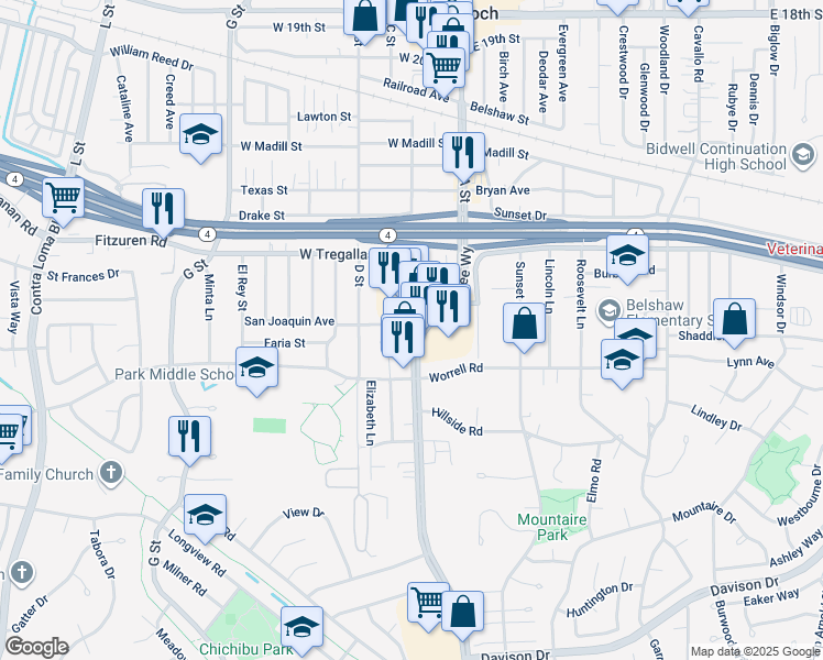 map of restaurants, bars, coffee shops, grocery stores, and more near 2800 Lone Tree Way in Antioch