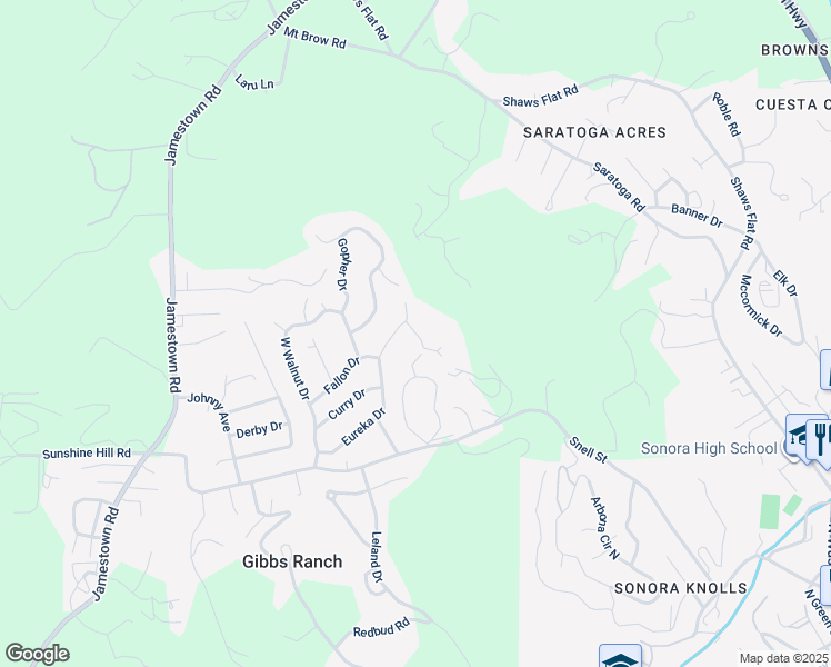 map of restaurants, bars, coffee shops, grocery stores, and more near 20561 Flora Lane in Sonora