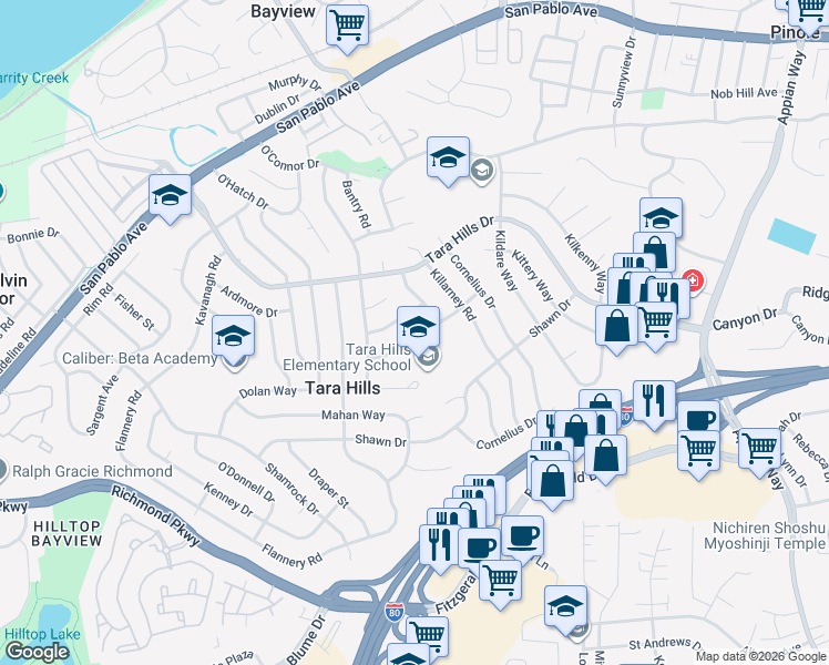 map of restaurants, bars, coffee shops, grocery stores, and more near 2338 Galway Road in San Pablo