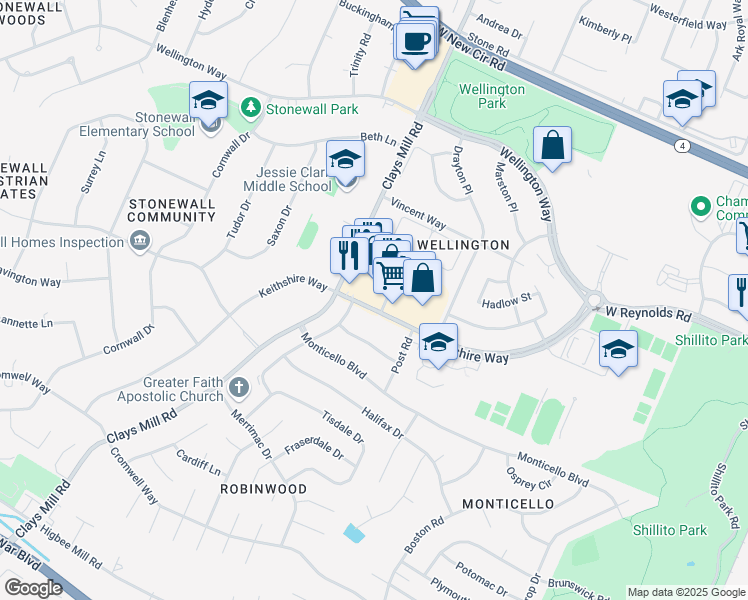 map of restaurants, bars, coffee shops, grocery stores, and more near 3325 Keithshire Way in Lexington