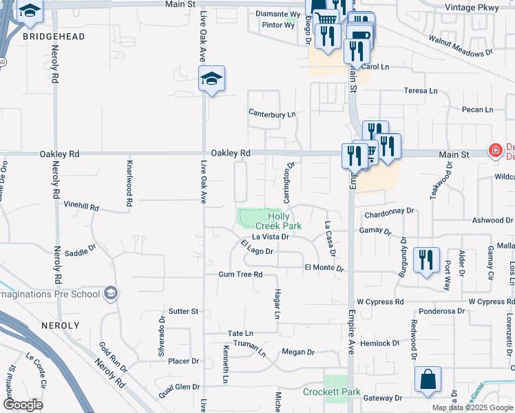 map of restaurants, bars, coffee shops, grocery stores, and more near 4901 Beldin Lane in Oakley