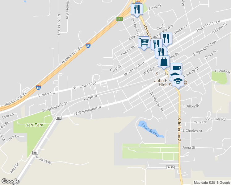 map of restaurants, bars, coffee shops, grocery stores, and more near 512 Helen Street in Saint James