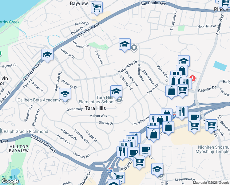 map of restaurants, bars, coffee shops, grocery stores, and more near 2338 Galway Road in San Pablo