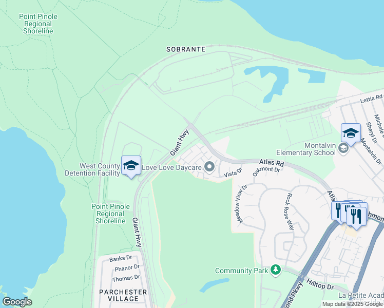map of restaurants, bars, coffee shops, grocery stores, and more near 5036 Match Court in San Pablo