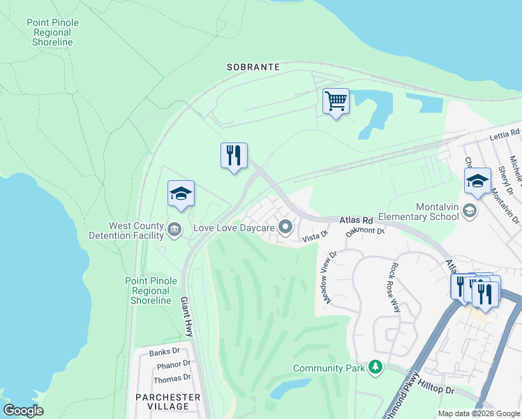map of restaurants, bars, coffee shops, grocery stores, and more near 5036 Match Court in San Pablo
