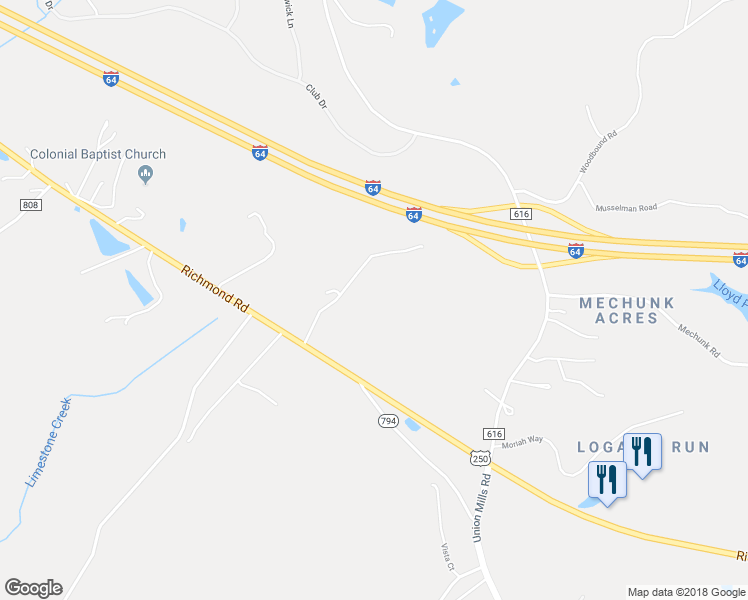 map of restaurants, bars, coffee shops, grocery stores, and more near 4460 Richmond Road in Keswick