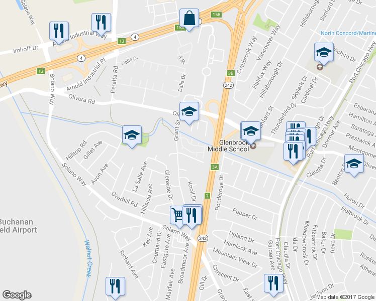 map of restaurants, bars, coffee shops, grocery stores, and more near 14 Adobe Drive in Concord