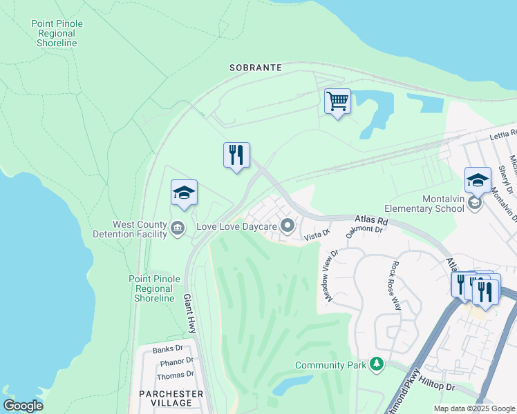 map of restaurants, bars, coffee shops, grocery stores, and more near 5033 Match Court in San Pablo
