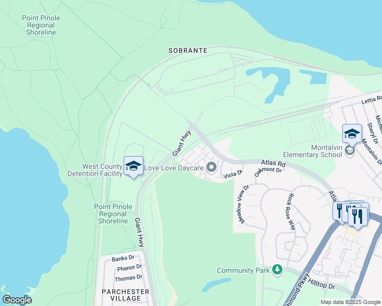 map of restaurants, bars, coffee shops, grocery stores, and more near 5033 Match Court in San Pablo