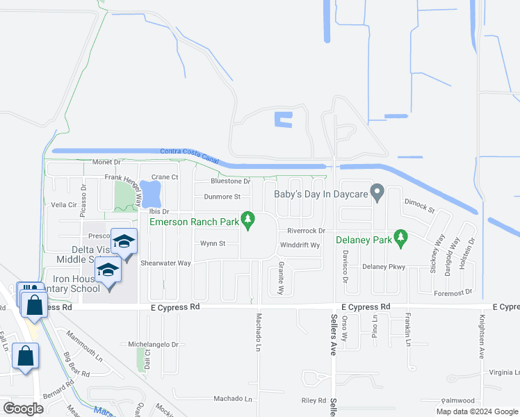 map of restaurants, bars, coffee shops, grocery stores, and more near 872 Ibis Drive in Oakley