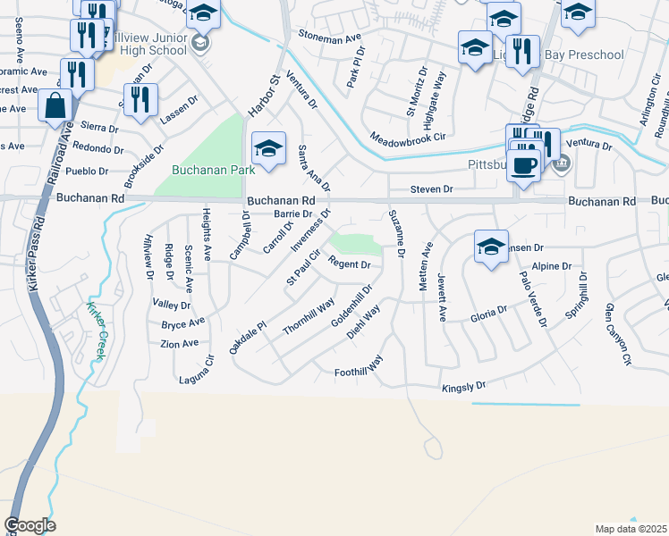 map of restaurants, bars, coffee shops, grocery stores, and more near 142 Regent Drive in Pittsburg