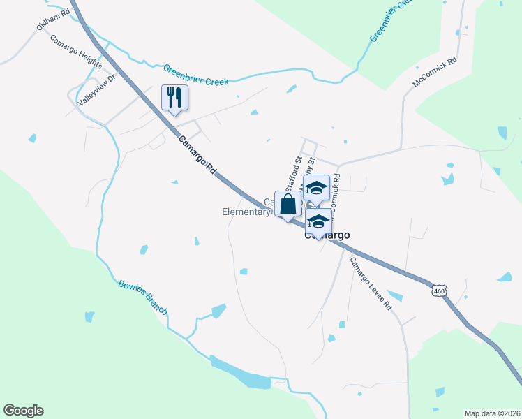 map of restaurants, bars, coffee shops, grocery stores, and more near 4120 Camargo Road in Mount Sterling