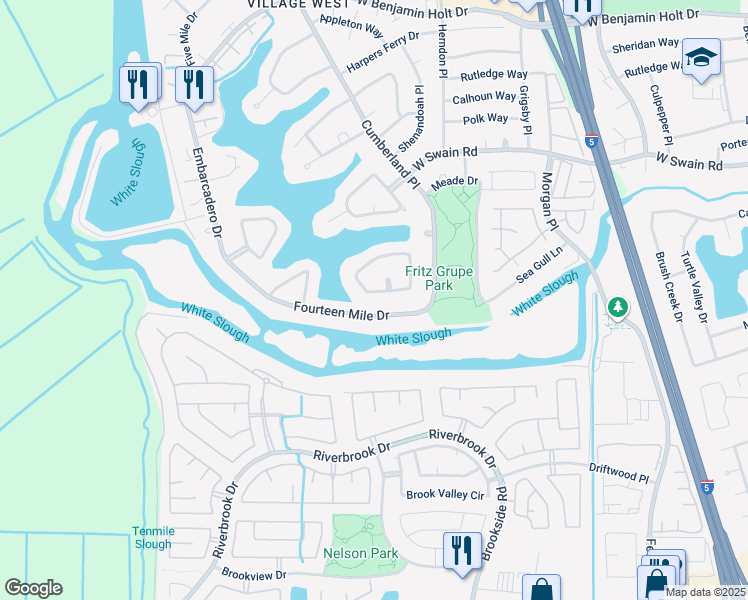 map of restaurants, bars, coffee shops, grocery stores, and more near 3707 Fourteen Mile Drive in Stockton
