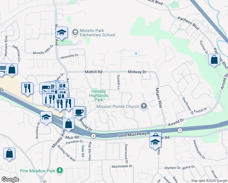map of restaurants, bars, coffee shops, grocery stores, and more near 531 Gilda Avenue in Martinez