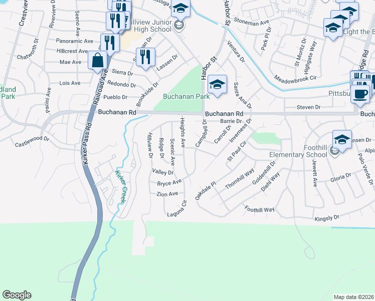 map of restaurants, bars, coffee shops, grocery stores, and more near 6 Lake Street in Pittsburg