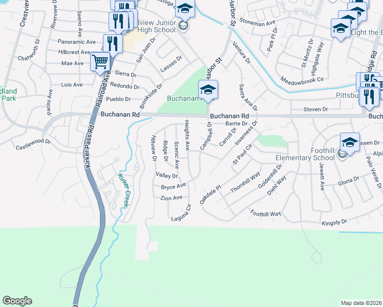 map of restaurants, bars, coffee shops, grocery stores, and more near 6 Lake Street in Pittsburg