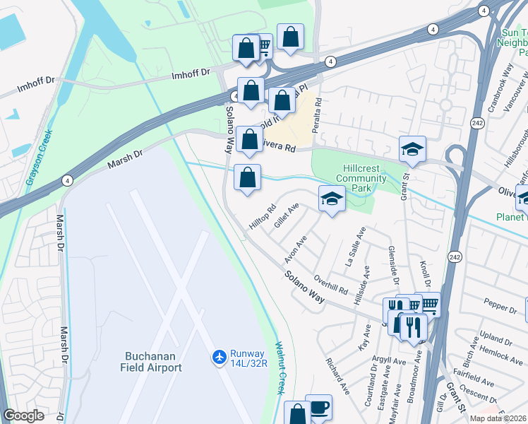 map of restaurants, bars, coffee shops, grocery stores, and more near 2825 Gillet Avenue in Concord