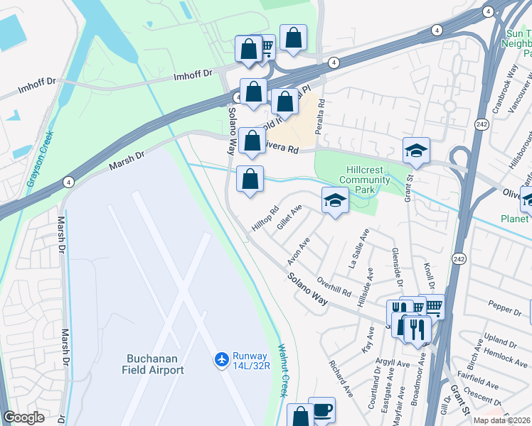 map of restaurants, bars, coffee shops, grocery stores, and more near 2825 Gillet Avenue in Concord