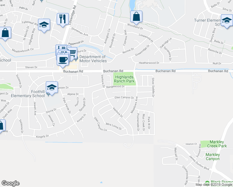 map of restaurants, bars, coffee shops, grocery stores, and more near 30 Diamondwood Court in Pittsburg