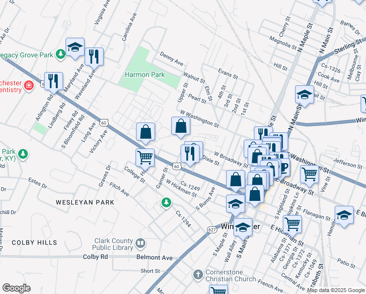 map of restaurants, bars, coffee shops, grocery stores, and more near 21 Taylor Ave in Winchester