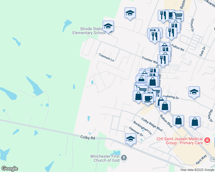 map of restaurants, bars, coffee shops, grocery stores, and more near 511 Mallory Lane in Winchester