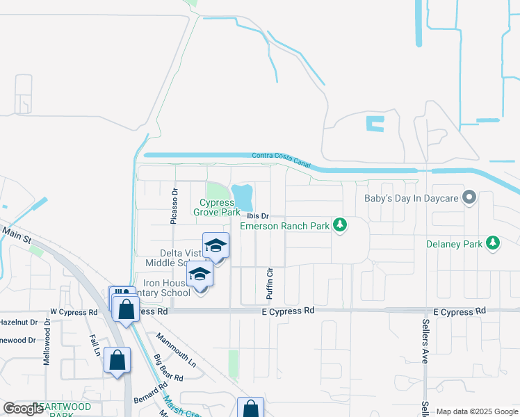 map of restaurants, bars, coffee shops, grocery stores, and more near 4798 Snowy Egret Way in Oakley