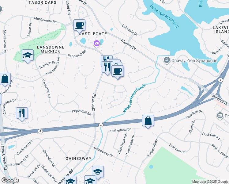 map of restaurants, bars, coffee shops, grocery stores, and more near 3552 Creekwood Drive in Lexington