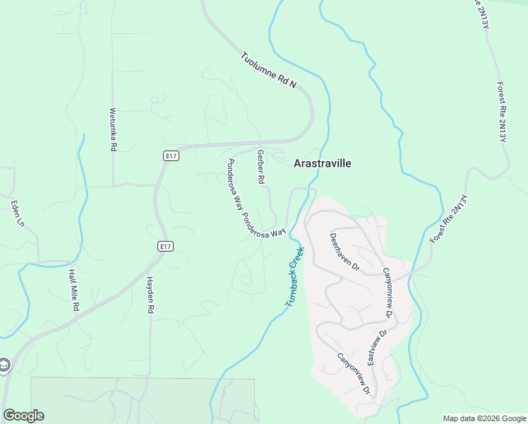 map of restaurants, bars, coffee shops, grocery stores, and more near 20703 Ponderosa Way in Tuolumne