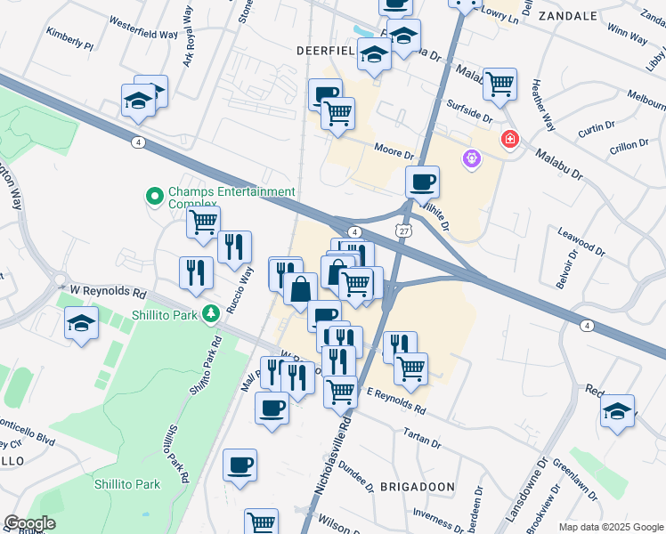 map of restaurants, bars, coffee shops, grocery stores, and more near 245 Lexington Green Circle in Lexington