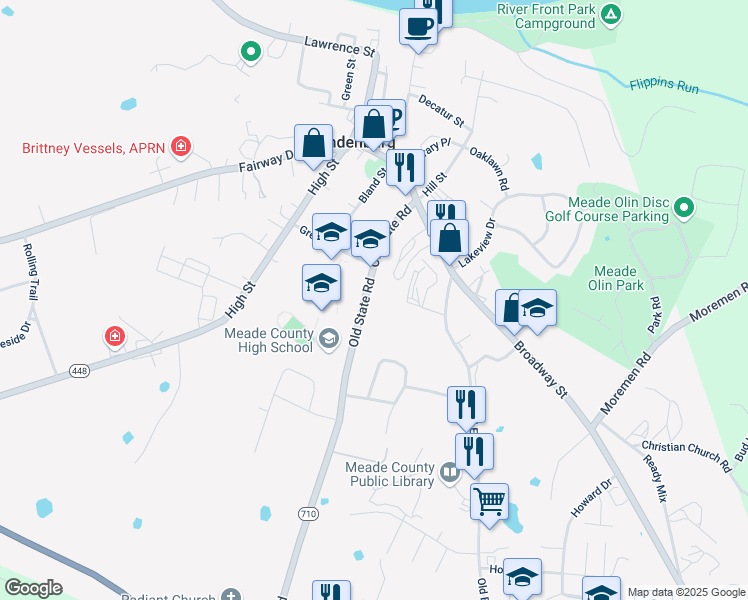 map of restaurants, bars, coffee shops, grocery stores, and more near 1000-1104 Old State Road in Brandenburg