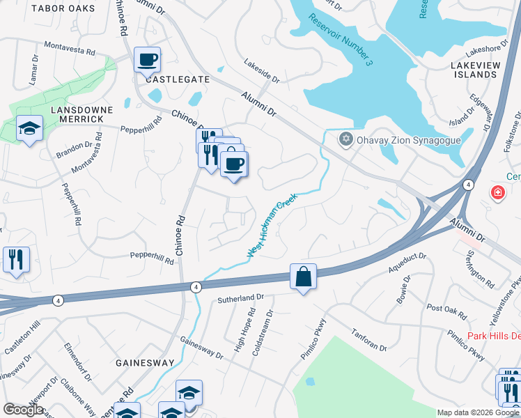 map of restaurants, bars, coffee shops, grocery stores, and more near 3546 Creekwood Drive in Lexington