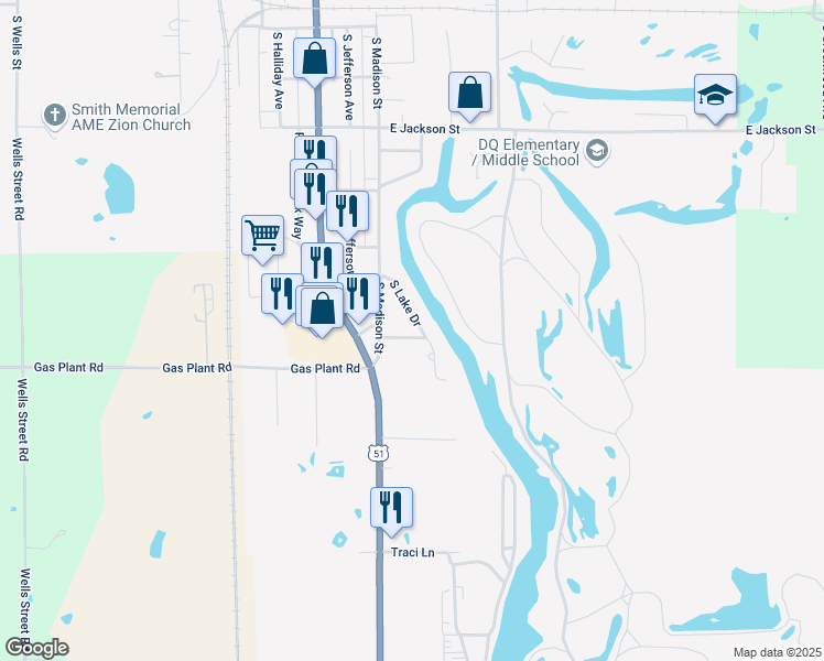 map of restaurants, bars, coffee shops, grocery stores, and more near 900-990 South Lake Drive in Du Quoin