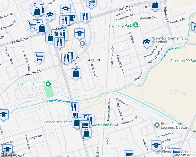 map of restaurants, bars, coffee shops, grocery stores, and more near 4502 North Ijams Road in Stockton