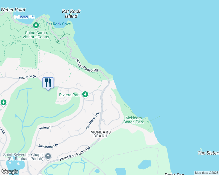 map of restaurants, bars, coffee shops, grocery stores, and more near 1820 Point San Pedro Road in San Rafael