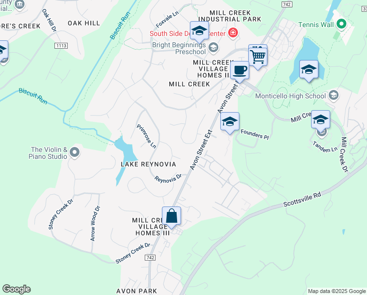 map of restaurants, bars, coffee shops, grocery stores, and more near 1435 Gray Stone Ct in Charlottesville