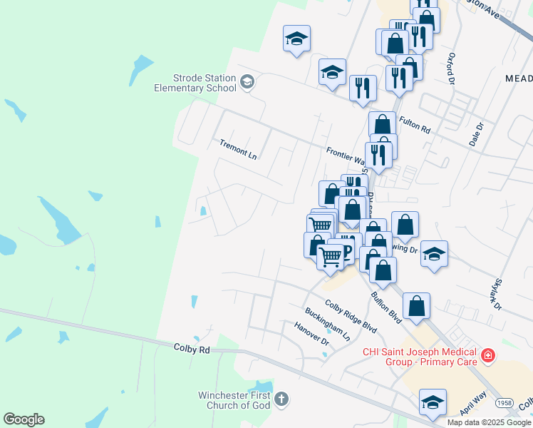 map of restaurants, bars, coffee shops, grocery stores, and more near 511 Mallory Lane in Winchester