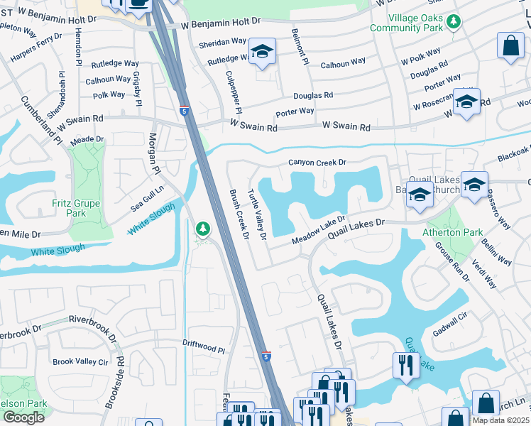 map of restaurants, bars, coffee shops, grocery stores, and more near 5734 Turtle Valley Drive in Stockton