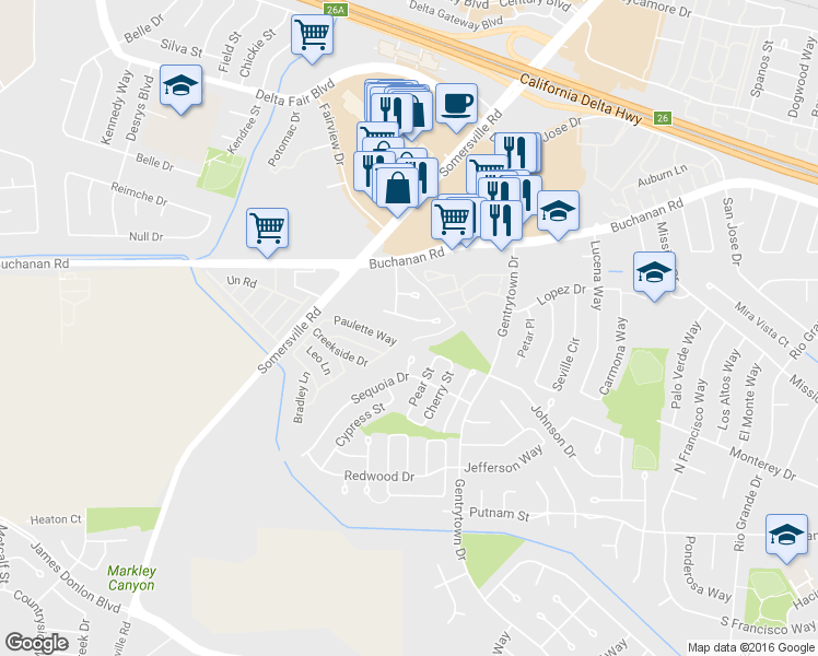 map of restaurants, bars, coffee shops, grocery stores, and more near 2526 Cathy Court in Antioch