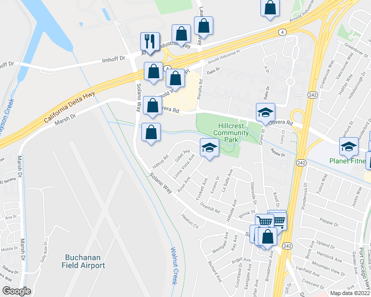 map of restaurants, bars, coffee shops, grocery stores, and more near 2901 Gillet Avenue in Concord