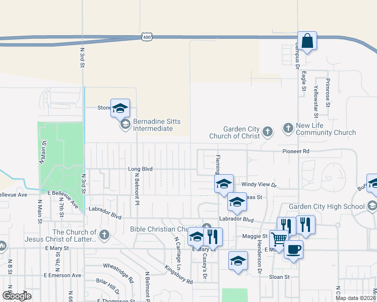 map of restaurants, bars, coffee shops, grocery stores, and more near 2927 Squire Place in Garden City