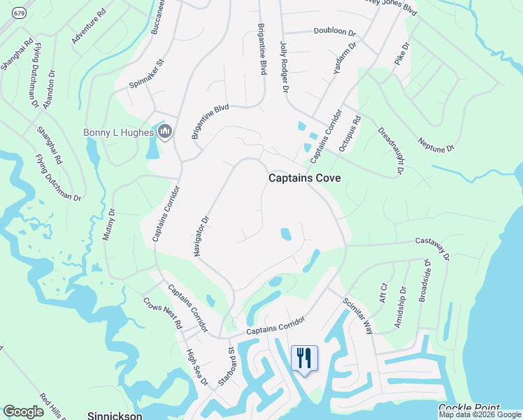 map of restaurants, bars, coffee shops, grocery stores, and more near 3160-3198 Navigator Drive in Accomack